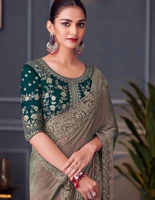 grey beads and stones pure chiffon saree 3