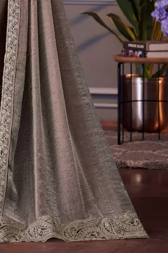 grey beads and stones pure chiffon saree