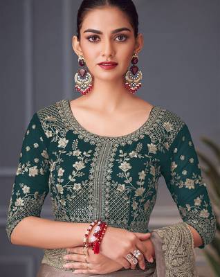 grey beads and stones pure chiffon saree 5