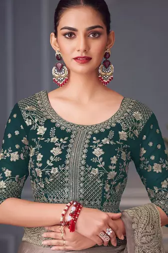 grey beads and stones pure chiffon saree