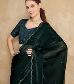green embellished mirror work organza saree