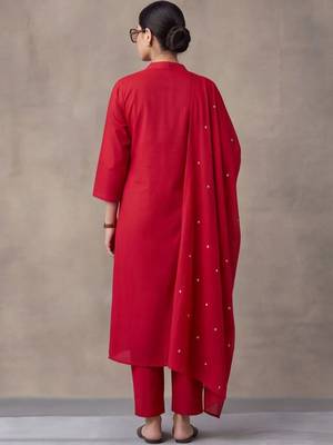 women ethnic motifs embroidered regular beads and stones cotton kurta with trousers & with 3