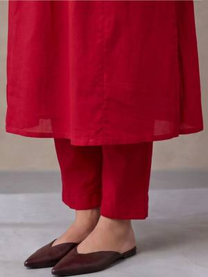 women ethnic motifs embroidered regular beads and stones cotton kurta with trousers & with 6