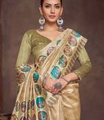 beige bandhani embroidered silk cotton tussar saree