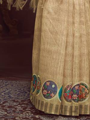 beige bandhani embroidered silk cotton tussar saree 4