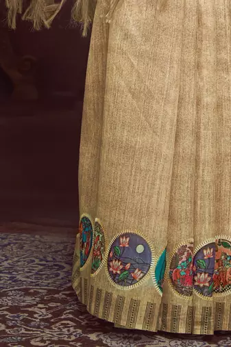 beige bandhani embroidered silk cotton tussar saree