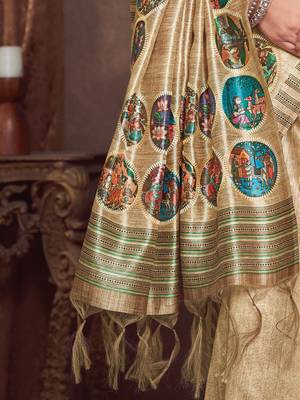 beige bandhani embroidered silk cotton tussar saree 5