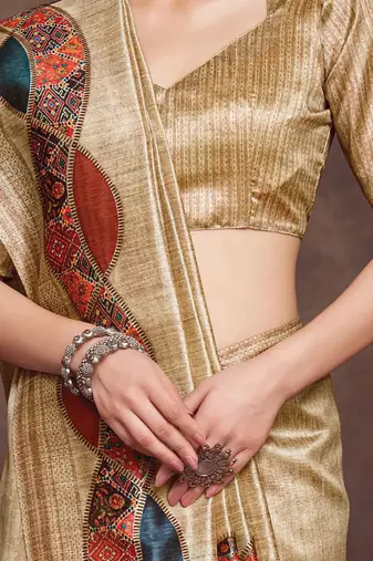beige woven design tussar saree with unstitched blouse piece