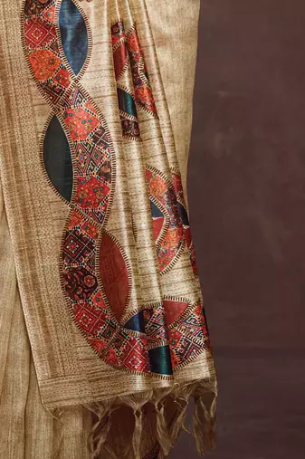 beige woven design tussar saree with unstitched blouse piece