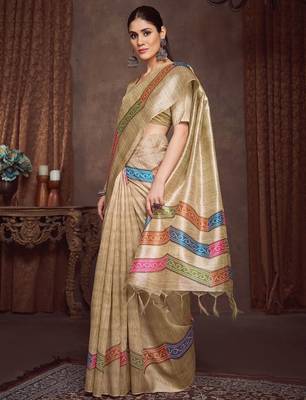 beige bandhani print tussar saree 2
