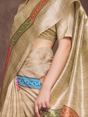 beige bandhani print tussar saree 3