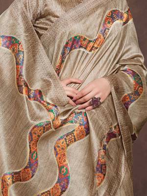 beige embroidered tussar saree 3