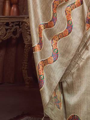 beige embroidered tussar saree 4