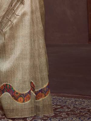 beige embroidered tussar saree 5