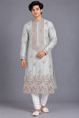 Ornate floral grey kurta set 1
