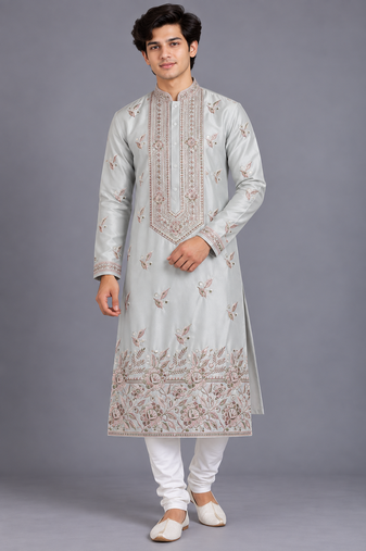 Ornate floral grey kurta set