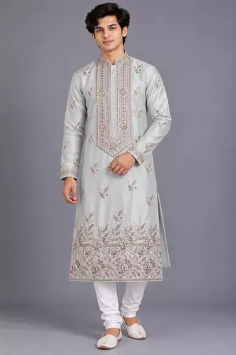 Ornate floral grey kurta set