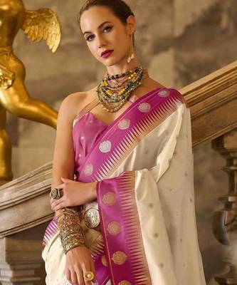 cream ethnic motifs woven design saree 2