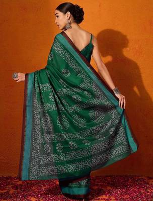 green batik pure cotton bagru saree 2