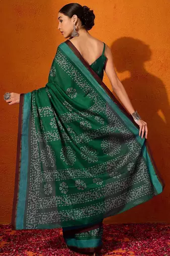 green batik pure cotton bagru saree