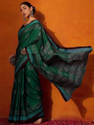green batik pure cotton bagru saree 3