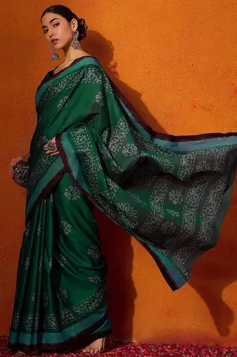 green batik pure cotton bagru saree