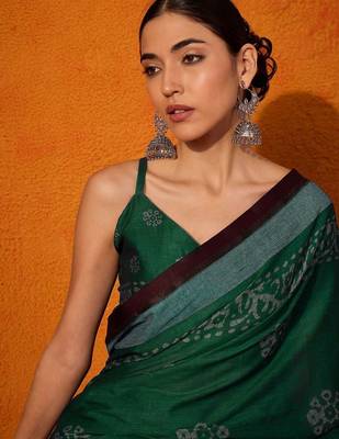 green batik pure cotton bagru saree 4
