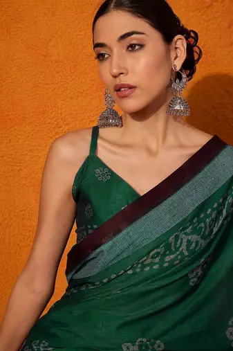green batik pure cotton bagru saree