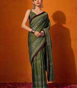 olive batik pure cotton bagru saree