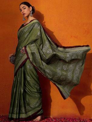 olive batik pure cotton bagru saree 2