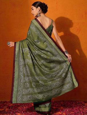 olive batik pure cotton bagru saree 3