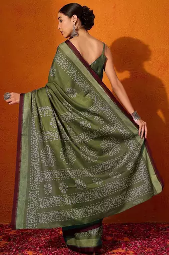 olive batik pure cotton bagru saree