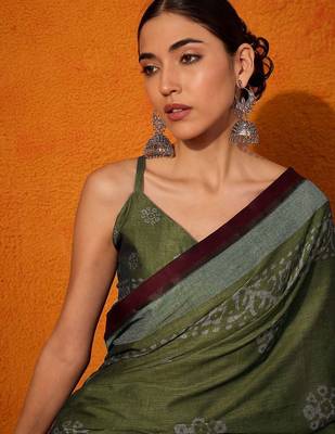 olive batik pure cotton bagru saree 4