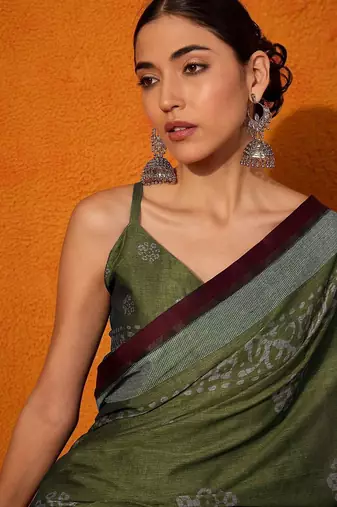 olive batik pure cotton bagru saree