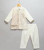 Off white woven cotton kurta set