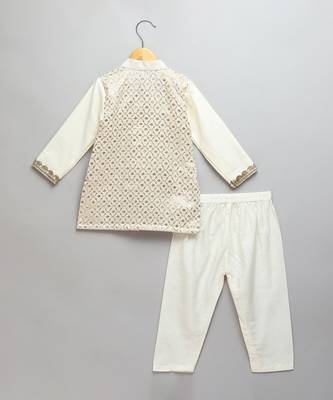 Off white woven cotton kurta set 2