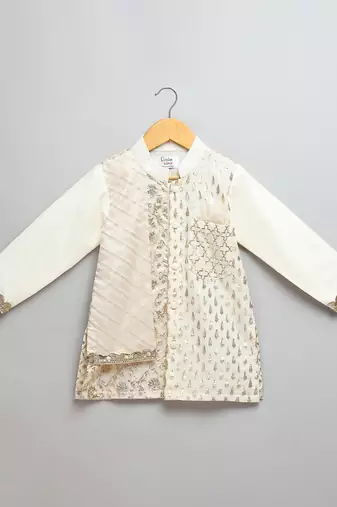 Off white woven cotton kurta set