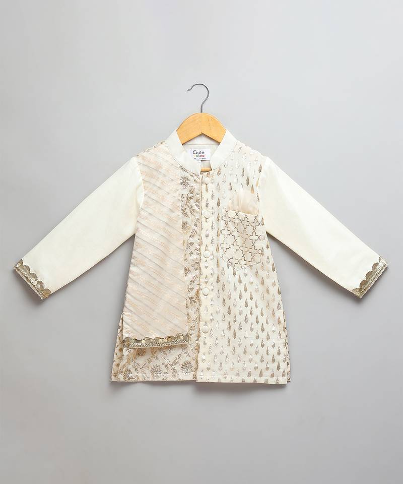 Off white woven cotton kurta set