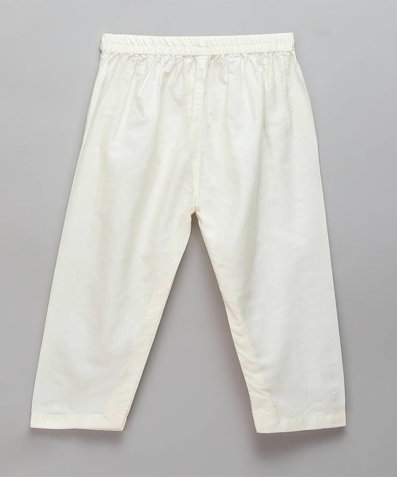 Off white woven cotton kurta set