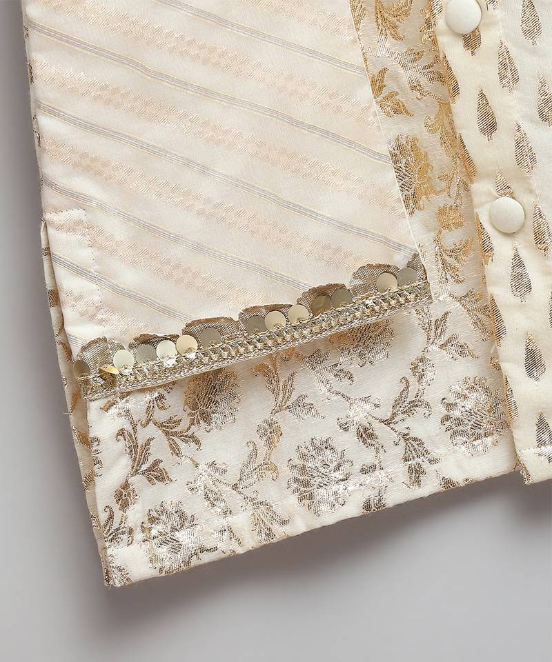 Off white woven cotton kurta set
