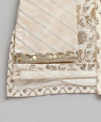 Off white woven cotton kurta set 6