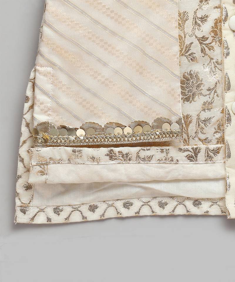 Off white woven cotton kurta set