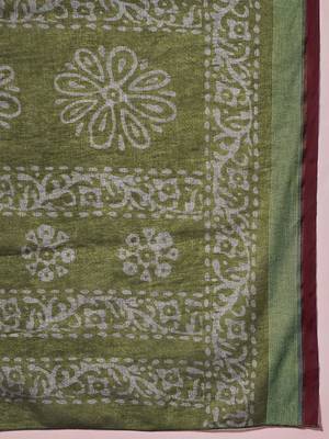 olive batik pure cotton bagru saree 5