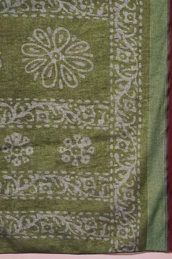 olive batik pure cotton bagru saree