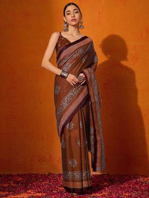 rust batik pure cotton bagru saree 1