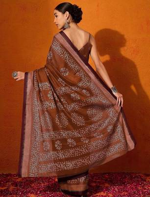 rust batik pure cotton bagru saree 2
