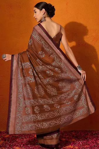 rust batik pure cotton bagru saree
