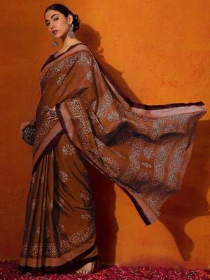 rust batik pure cotton bagru saree 3