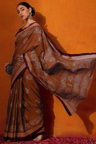 rust batik pure cotton bagru saree
