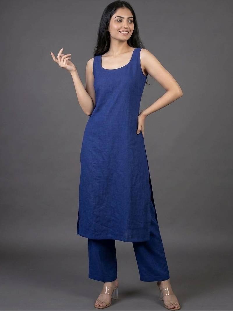women shoulder strap straight kurta with trousers & dupatta